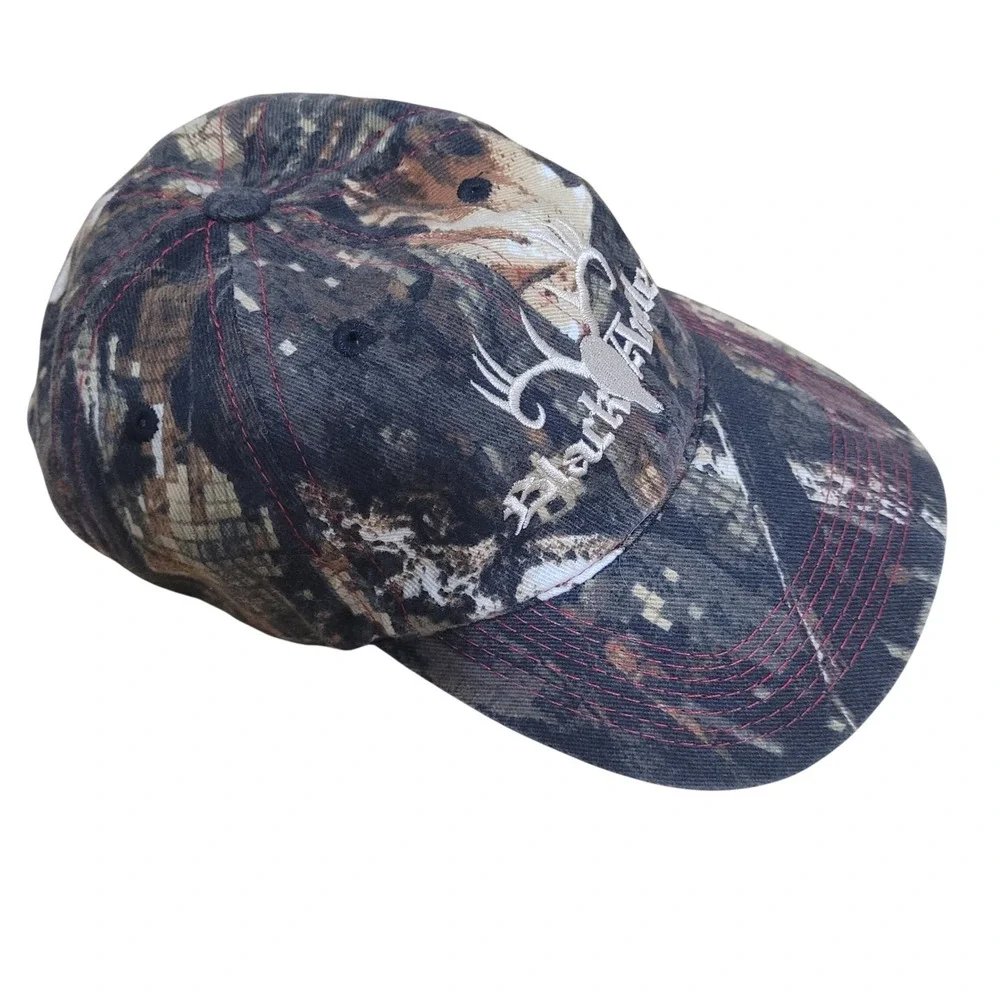Black Antler Camo Hunting Hat Adjustable Strap Embroidered Antlers Cap - Picture 5 of 8